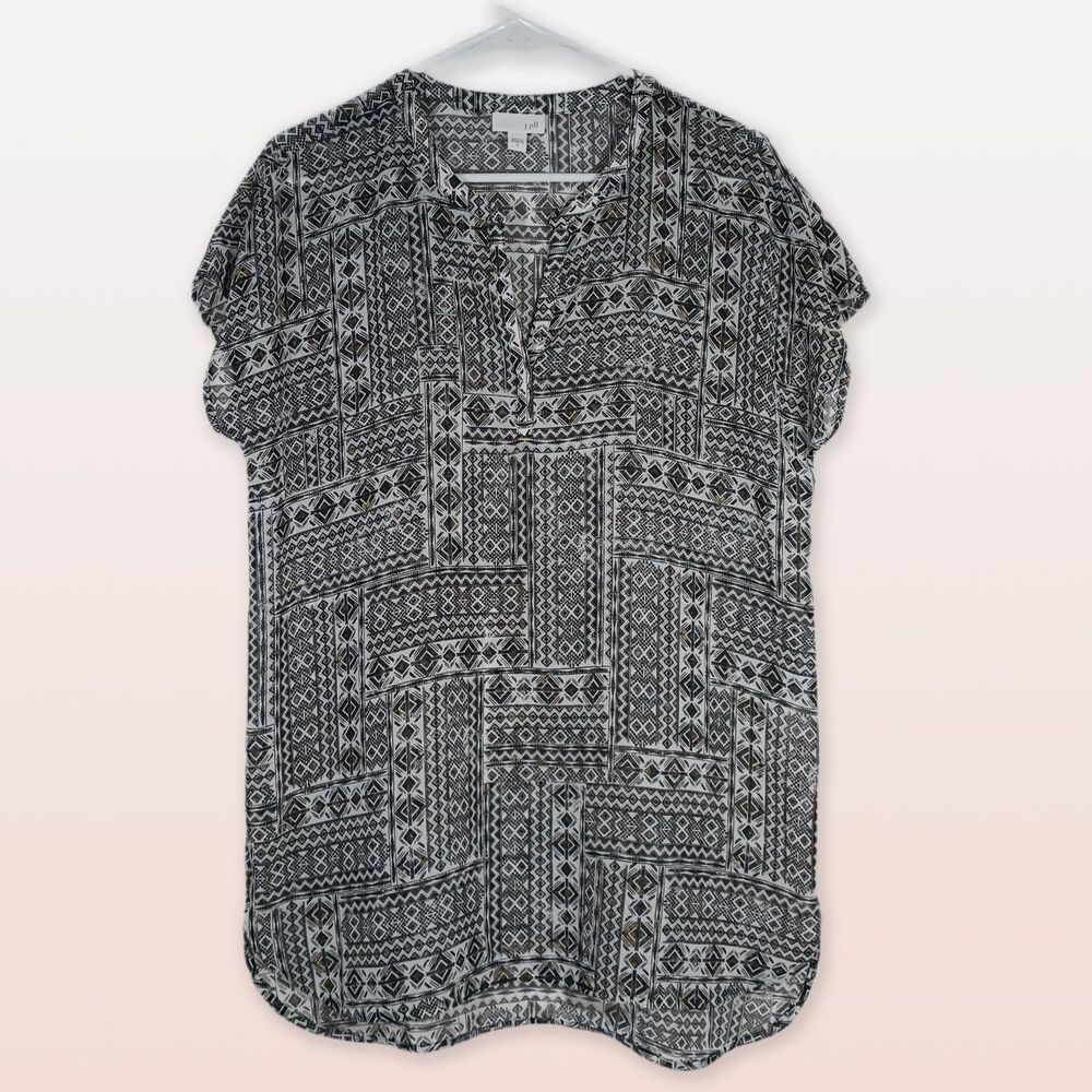 J. Jill Sheer Tunic Abstract Black White Print Sleeveless Size S